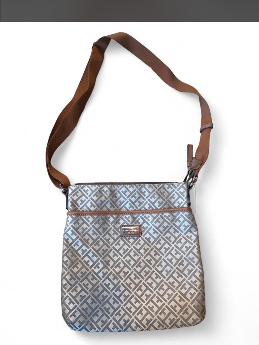 Tommy Hilfiger Brown and Beige Monogram Crossbody Bag